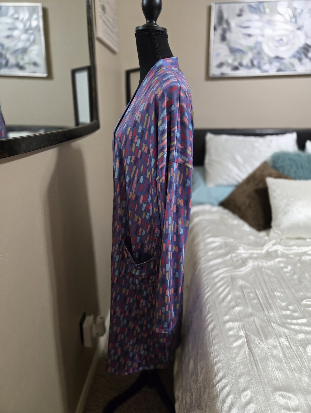 Long Open Duster Cardigan in Multicolor Geometric Print NWOT size Xl - Picture 2 of 8